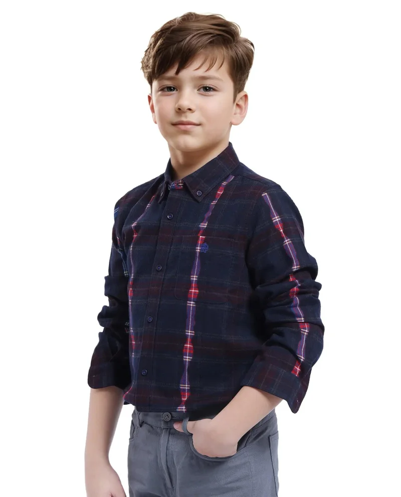 Rare Ones Rare Ones Kids Bru Navy Cotton Full Sleeve Button Down Oxford Checked Shirt