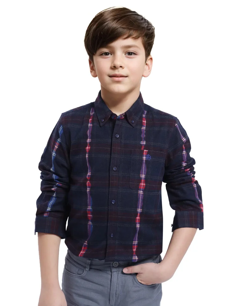Rare Ones Rare Ones Kids Bru Navy Cotton Full Sleeve Button Down Oxford Checked Shirt