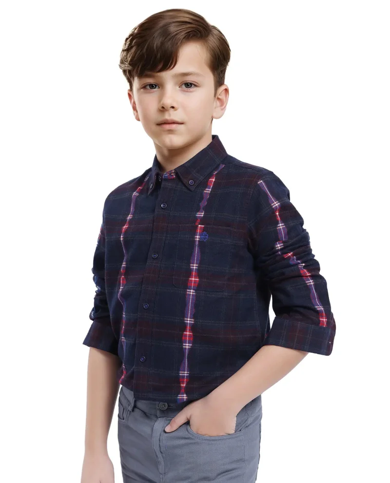 Rare Ones Rare Ones Kids Bru Navy Cotton Full Sleeve Button Down Oxford Checked Shirt