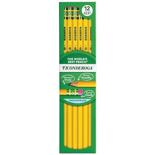 Ticonderoga Wood-Cased Pencils, Unsharpened, #2.5 F Medium, Yellow, 12 Count - Image 1
