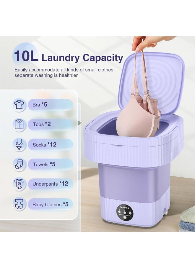 Portable Washing Machine,10 L Folding Mini Washer with 3 Modes Deep Cleaning of underwear, baby clothes, Foldable Washing Machine for Apartments, Dorm, Camping, RV, Travel Laundry, Purple