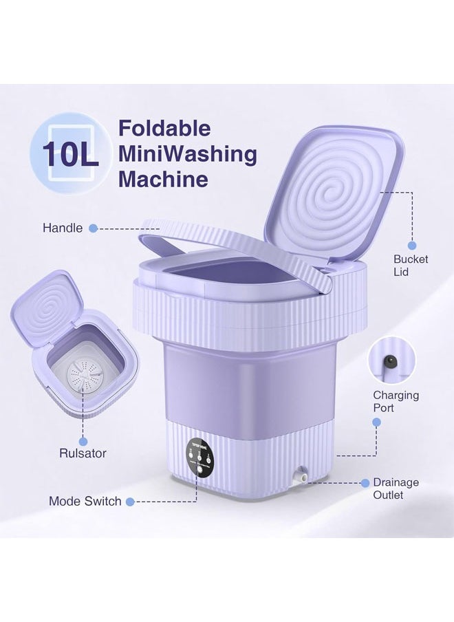 Portable Washing Machine,10 L Folding Mini Washer with 3 Modes Deep Cleaning of underwear, baby clothes, Foldable Washing Machine for Apartments, Dorm, Camping, RV, Travel Laundry, Purple