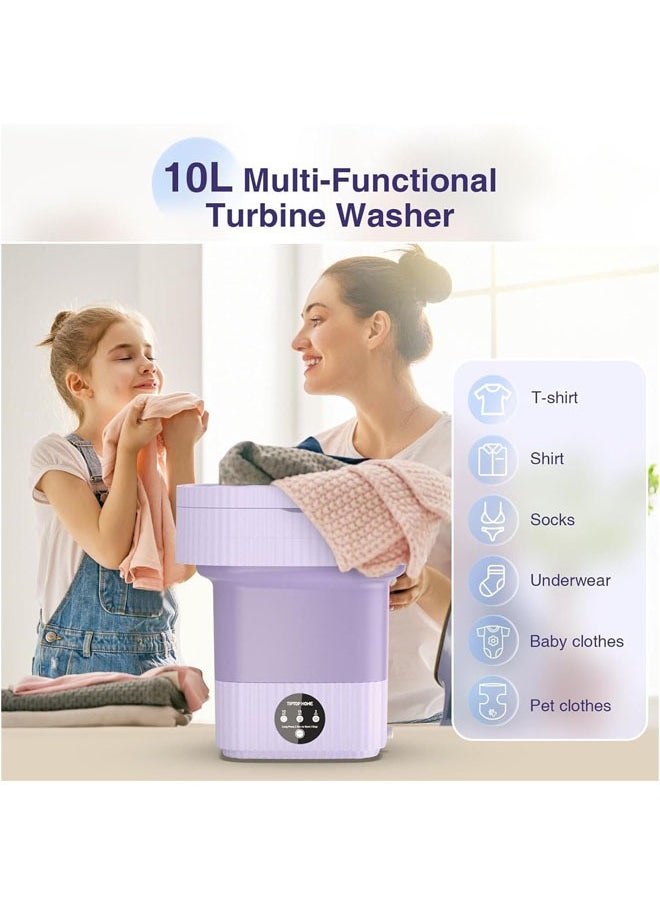 Portable Washing Machine,10 L Folding Mini Washer with 3 Modes Deep Cleaning of underwear, baby clothes, Foldable Washing Machine for Apartments, Dorm, Camping, RV, Travel Laundry, Purple