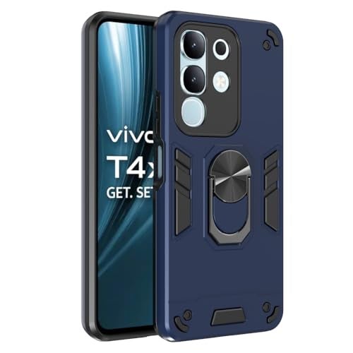 Casotec Armor Vivo T4x 5G Defender Case | Rotating Ring Holder & Kickstand in-Built | Military Grade Armor | 360 Degree Protection Back Cover for Vivo T4x 5G / Y29 4G / Y31 Pro 5G / iQOO Z10x 5G(Blue) - Image 1