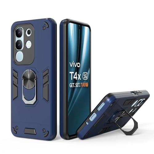 Casotec Armor Vivo T4x 5G Defender Case | Rotating Ring Holder & Kickstand in-Built | Military Grade Armor | 360 Degree Protection Back Cover for Vivo T4x 5G / Y29 4G / Y31 Pro 5G / iQOO Z10x 5G(Blue) - Image 3