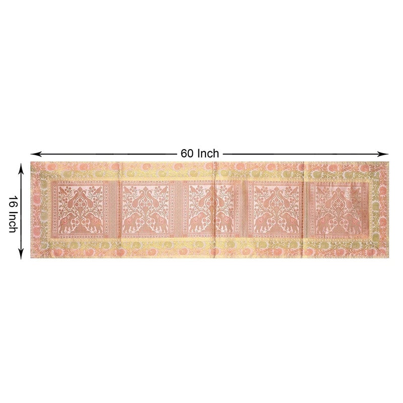E - Ezra EEZRA White Gold Long Silk Table Runner for Dinning Table 4 6 Seater 60 by 16 in - Image 2