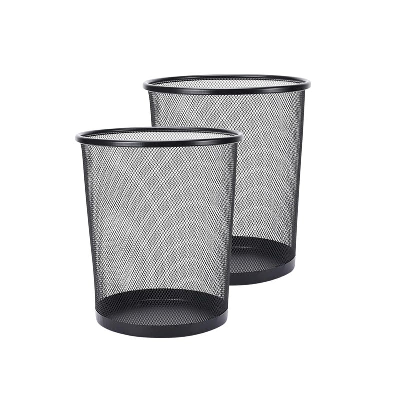 GoodWill Tech OpenTop Cylindrical Metal Mesh Recycling Dustbins Waste Basket for HomeOfficeCoffee ShopHotel NonToxic Black Set of 2 Medium 13L - Image 1