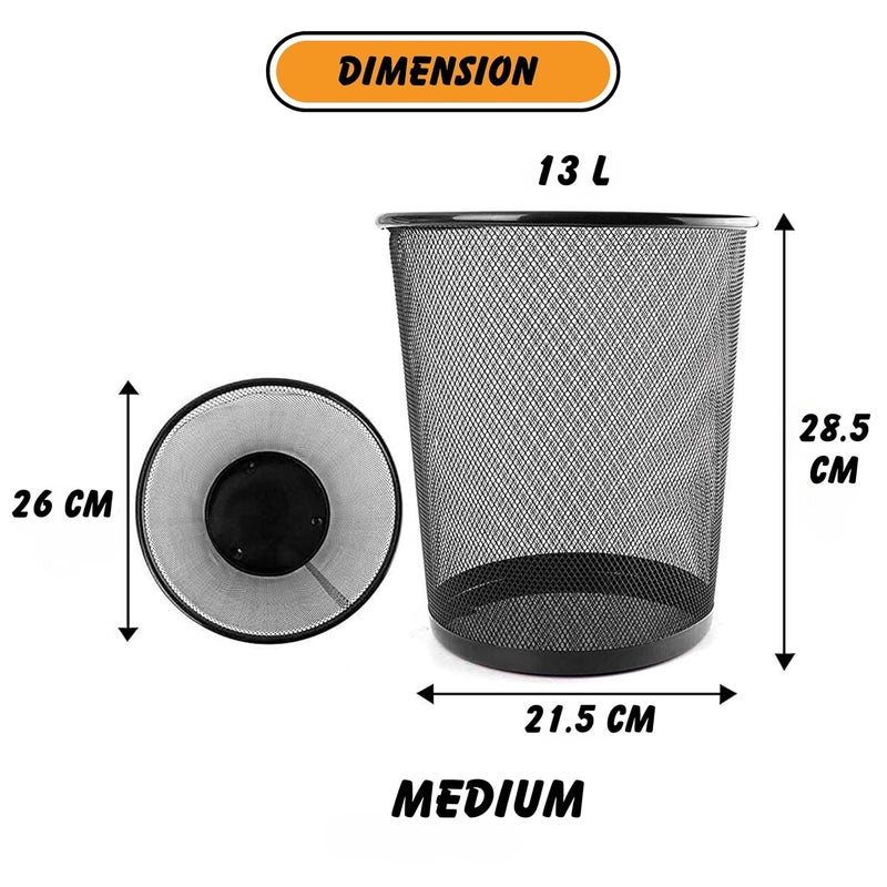 GoodWill Tech OpenTop Cylindrical Metal Mesh Recycling Dustbins Waste Basket for HomeOfficeCoffee ShopHotel NonToxic Black Set of 2 Medium 13L - Image 2