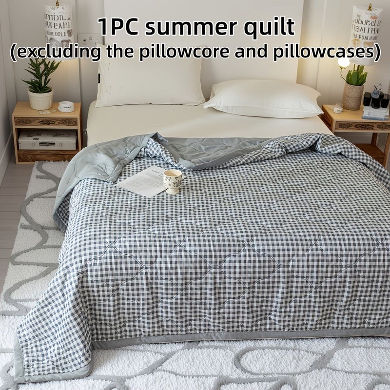Classic Summer Cooling Quilt Gray Small Check 78.74x90.55 Inches - Image 1