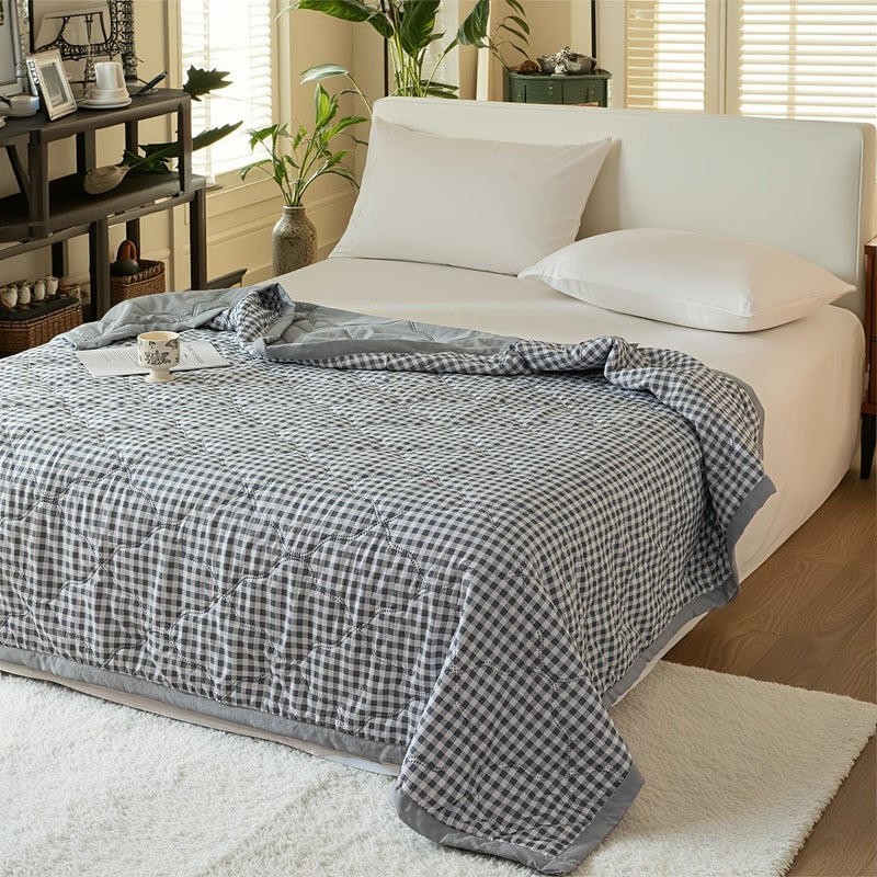 Classic Summer Cooling Quilt Gray Small Check 78.74x90.55 Inches - Image 4