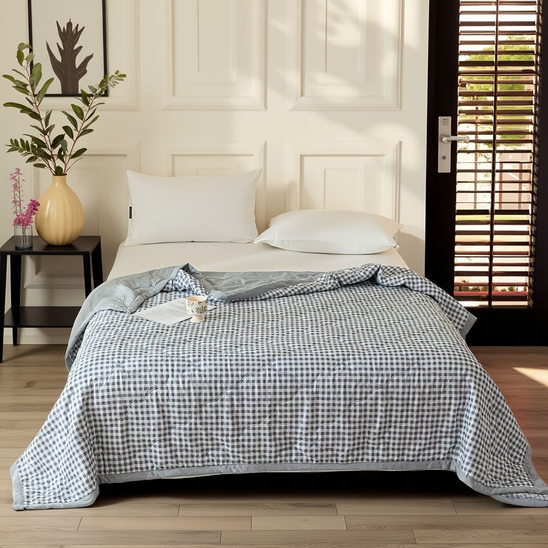 Classic Summer Cooling Quilt Gray Small Check 78.74x90.55 Inches - Image 2