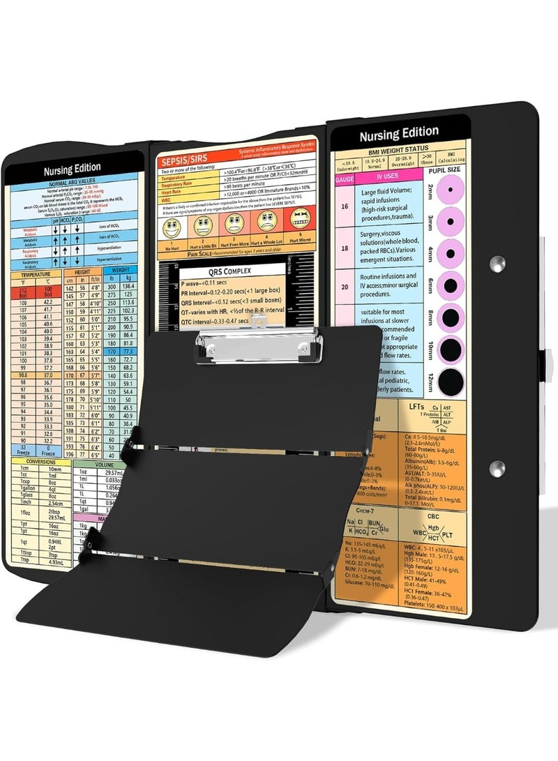 Generic Foldable Nursing Clipboard – Aluminum 3-Layer Portable Clipboard with Quick Reference Guide, Pocket-Sized for Healthcare Professionals (Color: Black)  - Image 1