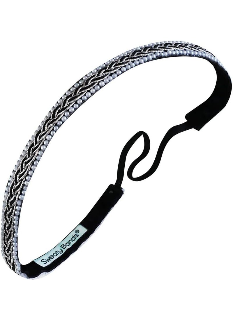 Sweaty Bands - Sweaty Bands Womens Girls Headband for an Active Lifestyle  NonSlip Grip SweatWicking VelvetLined Braided Jeweled Hairband  Bling Twisted Black White - Image 1