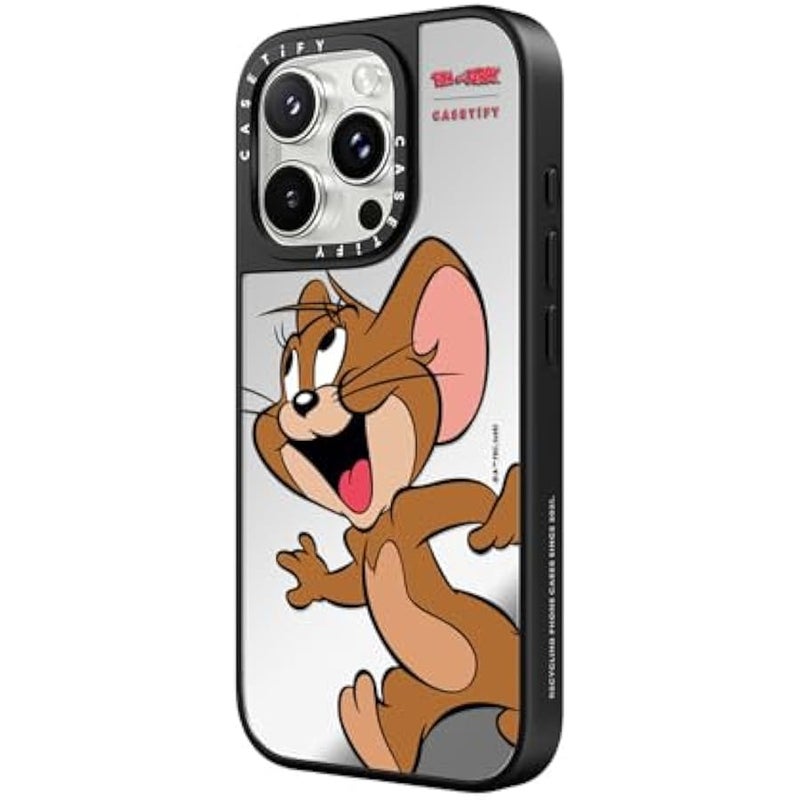 كاستيفي كاسيتي جراب عاكس لموبايل ايفون 16 برو 【توم وجيري كولاب/عاكس/ حماية من السقوط بطول 5 قدم/ متوافق مع ماج سيف】 - شخصية جيري - فضي على اسود - Image 4