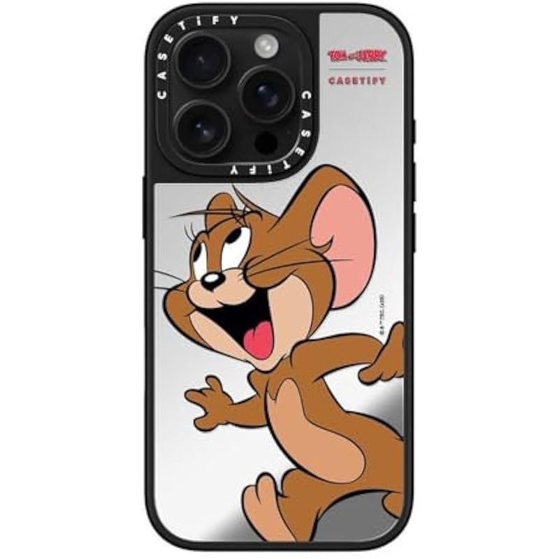 كاستيفي كاسيتي جراب عاكس لموبايل ايفون 16 برو 【توم وجيري كولاب/عاكس/ حماية من السقوط بطول 5 قدم/ متوافق مع ماج سيف】 - شخصية جيري - فضي على اسود - Image 1