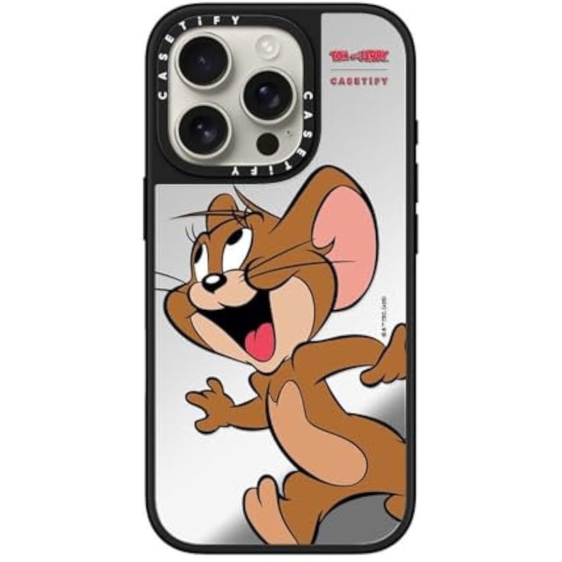 كاستيفي كاسيتي جراب عاكس لموبايل ايفون 16 برو 【توم وجيري كولاب/عاكس/ حماية من السقوط بطول 5 قدم/ متوافق مع ماج سيف】 - شخصية جيري - فضي على اسود - Image 2