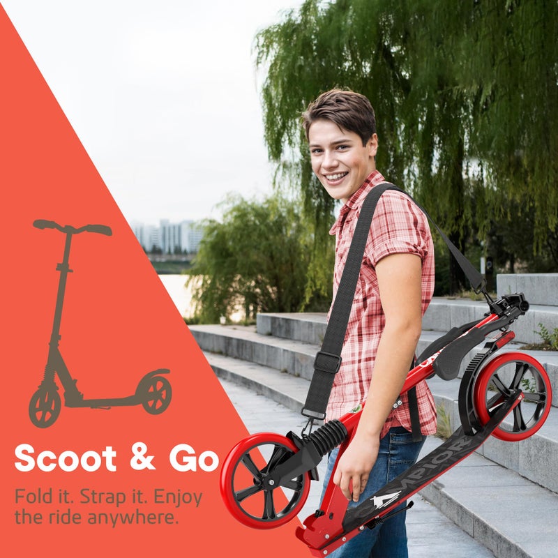 Campior Kick Scooter for Ages 6+, for Kids, Teens, and Adults, Max Load 240 LBS, Foldable, 8-inch Big Wheels for Kids and Adults, with Kickstand, 3 Adjustable Levels, Child Safety Approved, Red - Image 2