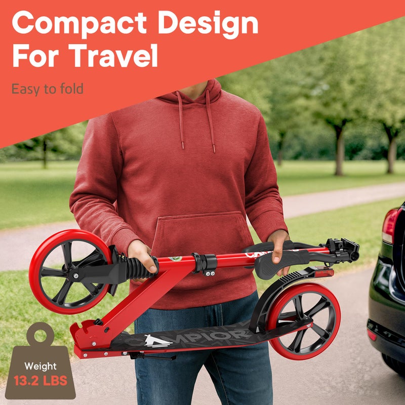 Campior Kick Scooter for Ages 6+, for Kids, Teens, and Adults, Max Load 240 LBS, Foldable, 8-inch Big Wheels for Kids and Adults, with Kickstand, 3 Adjustable Levels, Child Safety Approved, Red - Image 5