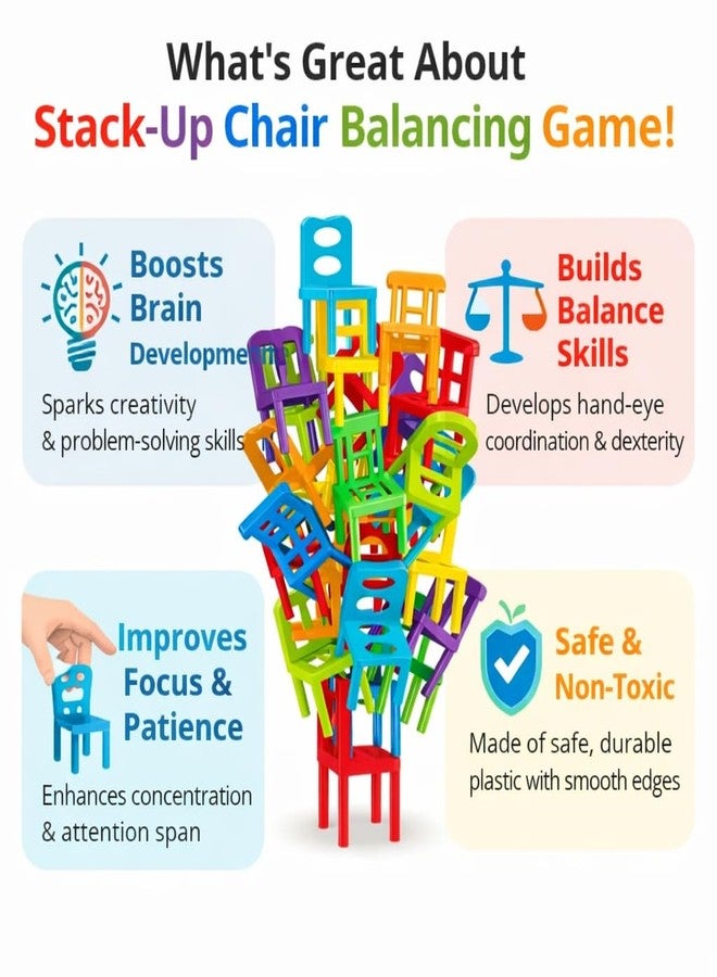 STYLERA KHEDDO Stack-Up Chair Balancing Game, Colourful Mini Chairs, Family Game for Kids, Builds Coordination, Balance and Problem-Solving Skills, Ages 3 and Above (72) - Image 2