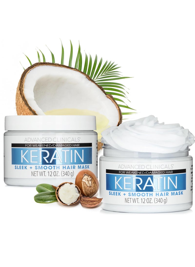 Advanced Clinicals - Advanced Clinicals Keratin Hair Mask Treatment, 12 Fl Oz (2-Pack), For Color Treated Hair, Detoxifying + Fortifying Repair Conditioner with Shea Butter, Helps Strengthen Broken Hair - Image 1