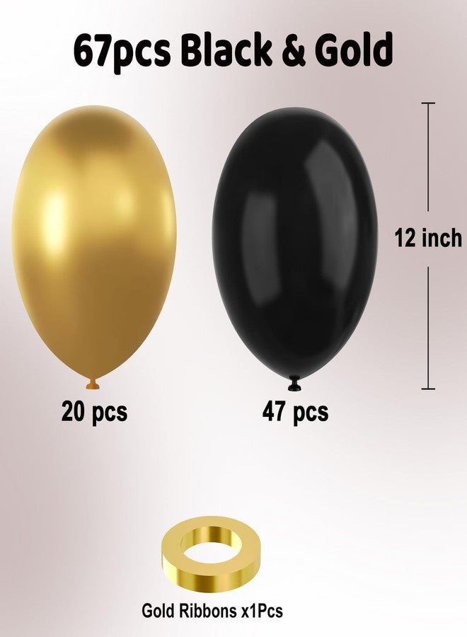 YMSZ Black and Gold Balloons, 67pcs 12 Inch Metallic Gold and Black Balloons for Birthday, Retirement, Graduation, New Year's Eve Party Decorations - Image 2