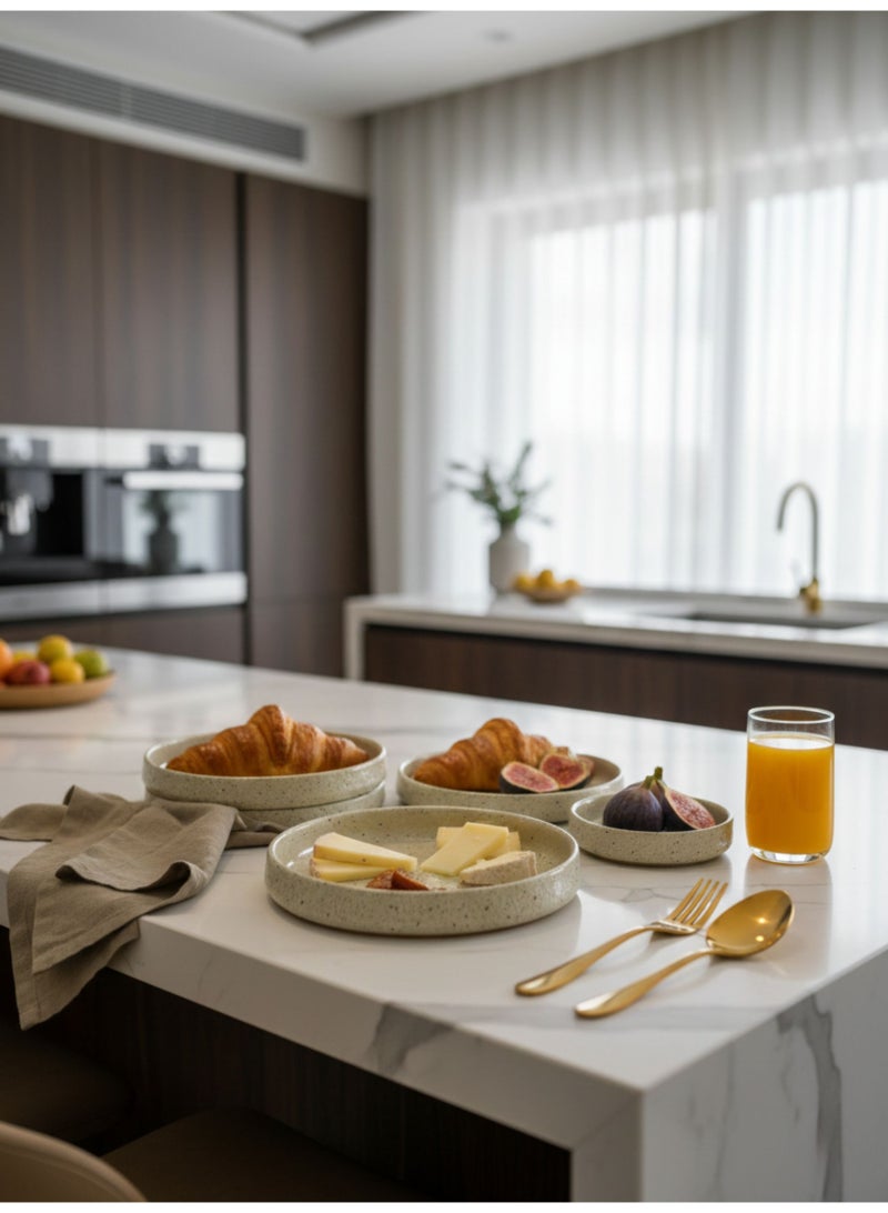 كذا هوم كاسا هوم طقم أطباق تقديم كوبيه من بورسلين ستونوير – تشطيب رملي مُرقّط، أوعية دائرية ضحلة للطعام والضيافة، تصميم حرفي ريفي عصري - Image 3