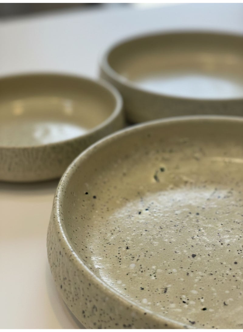 كذا هوم كاسا هوم طقم أطباق تقديم كوبيه من بورسلين ستونوير – تشطيب رملي مُرقّط، أوعية دائرية ضحلة للطعام والضيافة، تصميم حرفي ريفي عصري - Image 1