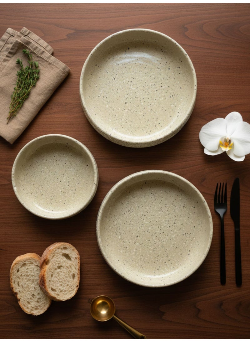 كذا هوم كاسا هوم طقم أطباق تقديم كوبيه من بورسلين ستونوير – تشطيب رملي مُرقّط، أوعية دائرية ضحلة للطعام والضيافة، تصميم حرفي ريفي عصري - Image 2