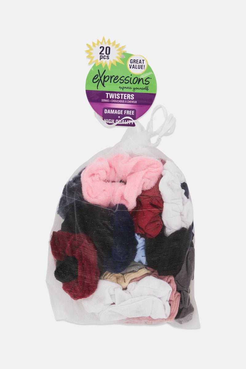 Expressions Women 20 Pieces Hair Twister Scrunchies Set, Multicolor - Image 1