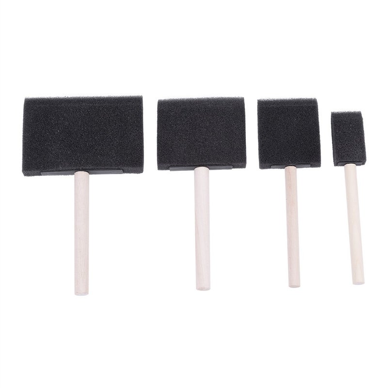 Wooden Handle Foam Sponge Brush Set For Painting Cleaning Drawing Kids Creativity Pack Of 4 - Image 2