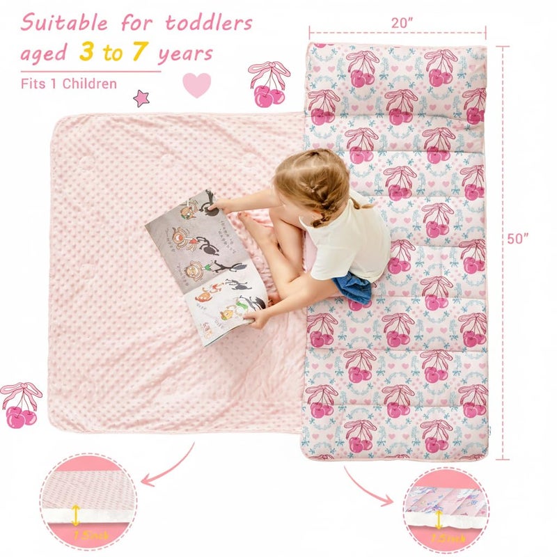 Lasoftan Toddler Nap Mat with Pillow and Blanket, Extra Large Rolled Napping Mats,Slumber Bags for Boys Girls,Kids Sleeping Bag for Daycare, 21" x 50" Preschool Travel Camping - Bow Cherry - Image 4