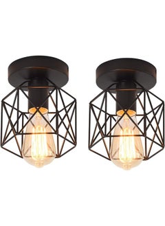 Arabest Vintage Ceiling Light, Industrial Semi-Flush Mount Chandeliers with Metal Cage, E27 Base Ceiling Lamp Fixture for Porch Hallway Kitchen Farmhouse Lighting (Black, 2 Packs)  - Image 1
