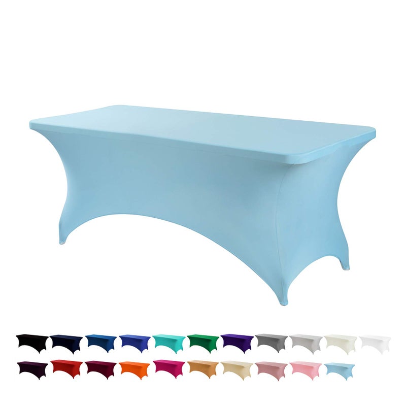 Peomeise 2PCS 6FT Spandex Table Cover Rectangular Stretch Spandex Tablecloth (Blue Mist 6FT) - Image 1