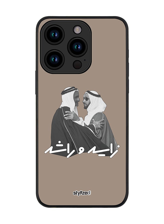 Stylizedd Cover for iPhone 15 Pro Case, Rugged Black Slim fit Soft Flexible Anti Drop TPU Gel Thin Protective Phone Cases- Sheikh Zayed And Sheikh Rashid, Warm Grey - Image 1