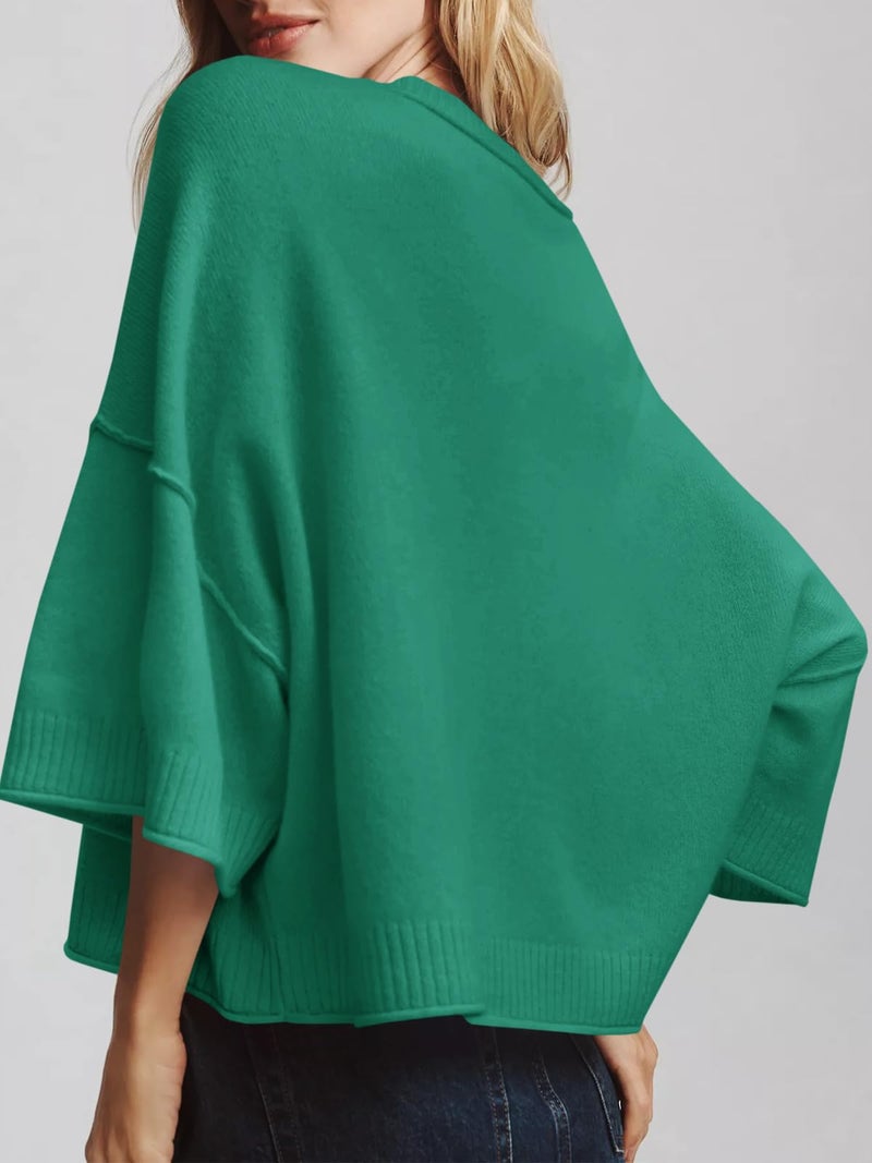 Saodimallsu Womens Short Sleeve Sweater Summer Oversized Cropped Sweaters Casual Crewneck Lightweight Knit Tops Green - Image 4