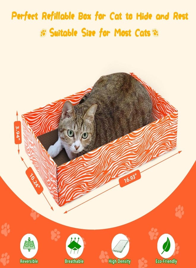Koimsec Cat Scrather Box with 4 pcs Large Scratching Cardboard and Toy Ball, Catnip, 4 in 1 Large Refillable & Reversible Cat Scratcher Pad, Cardboard Cat Bed for Big Medium Small Lazy Kitty - Image 3