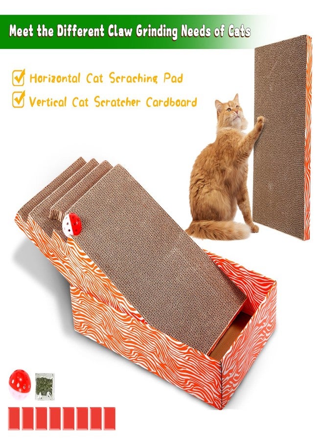 Koimsec Cat Scrather Box with 4 pcs Large Scratching Cardboard and Toy Ball, Catnip, 4 in 1 Large Refillable & Reversible Cat Scratcher Pad, Cardboard Cat Bed for Big Medium Small Lazy Kitty - Image 2