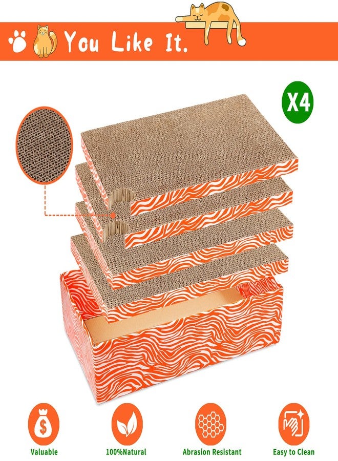 Koimsec Cat Scrather Box with 4 pcs Large Scratching Cardboard and Toy Ball, Catnip, 4 in 1 Large Refillable & Reversible Cat Scratcher Pad, Cardboard Cat Bed for Big Medium Small Lazy Kitty - Image 5