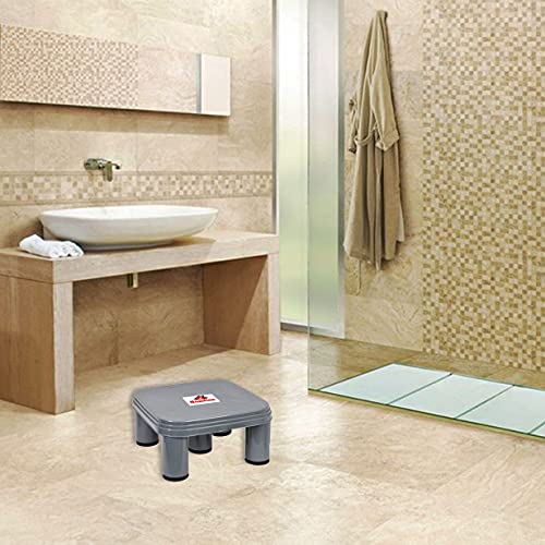 Homfine 5 Legs Strong Plastic Bath Stool Patla for Multiple Use in Bathroom, Home, Kitchen, Office (Grey, Medium, 1Pc) 29x29x14cm, Square - Image 4