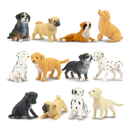 Toymany 12PCS Mini Dog Figurines Playset Realistic Detailed Plastic Puppy Figures Hand Painted Emulational Tiny Dogs Animals Toy Set Cake Toppers Christmas Birthday Gift for Kids Toddlers - Image 1
