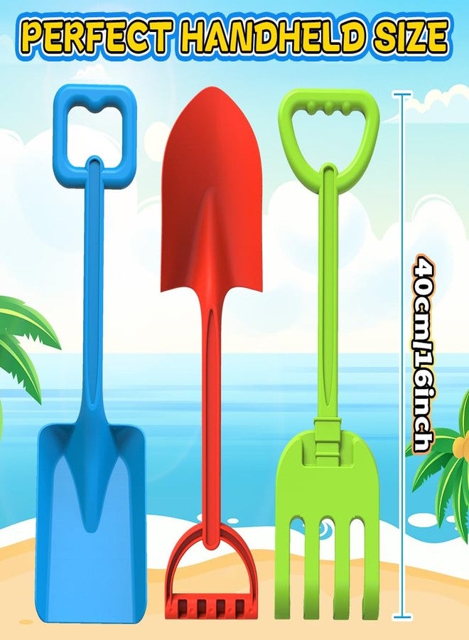 Amarlozn Jumbo Beach Shovels Rake Spade Toys Set for Kids, 16" Long Handle ABS Plastic Sand Scoop, 3 Pack Planting Summer Winter Travel Gift for Mud Sand Snow Digging, Backyard Gardening Tool Accessories - Image 2