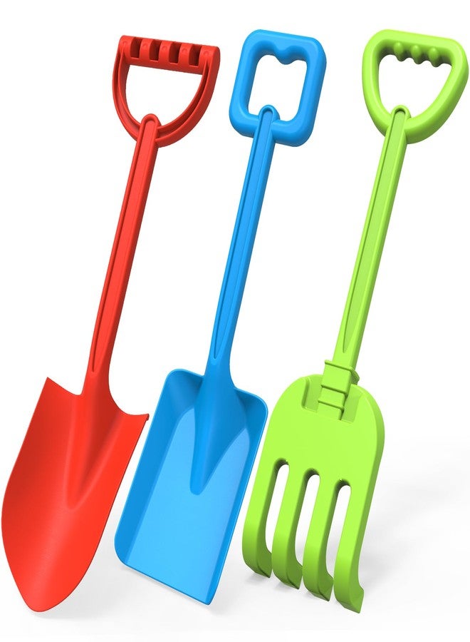 Amarlozn Jumbo Beach Shovels Rake Spade Toys Set for Kids, 16" Long Handle ABS Plastic Sand Scoop, 3 Pack Planting Summer Winter Travel Gift for Mud Sand Snow Digging, Backyard Gardening Tool Accessories - Image 1