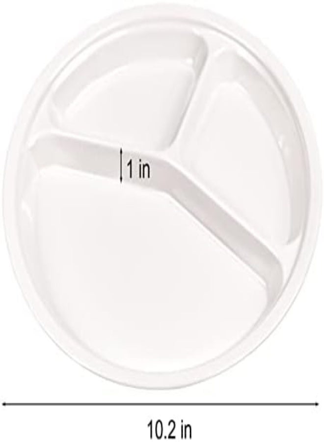 AKDC Hqslsund Bpa Free Plastic Reusable Dinner Plates With 3-Compartment, Pack Of 4,10.25In, White - Image 5