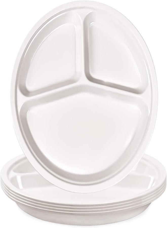 AKDC Hqslsund Bpa Free Plastic Reusable Dinner Plates With 3-Compartment, Pack Of 4,10.25In, White - Image 4