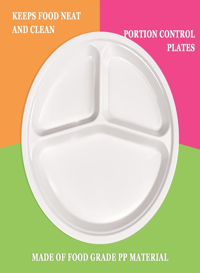 AKDC Hqslsund Bpa Free Plastic Reusable Dinner Plates With 3-Compartment, Pack Of 4,10.25In, White - Image 3