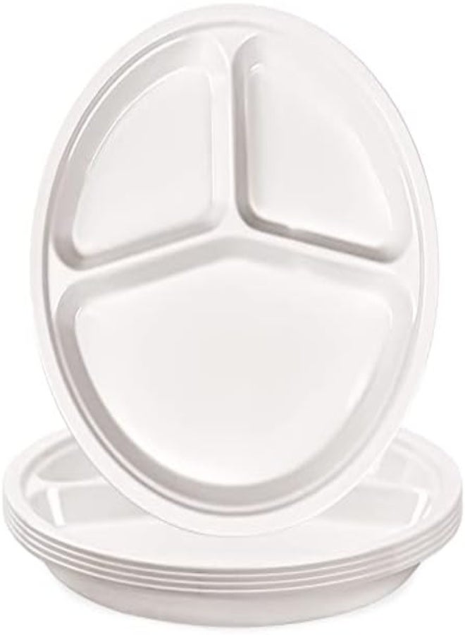 AKDC Hqslsund Bpa Free Plastic Reusable Dinner Plates With 3-Compartment, Pack Of 4,10.25In, White - Image 1