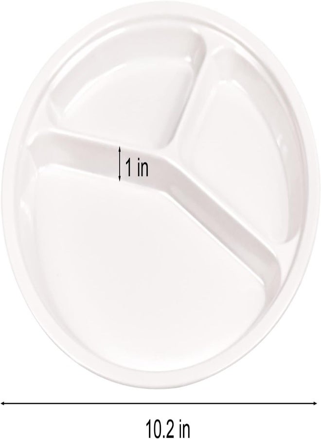 AKDC Hqslsund Bpa Free Plastic Reusable Dinner Plates With 3-Compartment, Pack Of 4,10.25In, White - Image 2