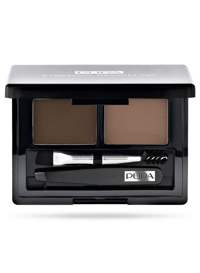 PUPA Milano Eyebrow Design Set Essentials For Brow Grooming Sculpting And Shaping Professional Tweezers Angled Brush And Comb Powder And Wax Dermatologist Tested 002 Brown 0.039 Oz - Image 1