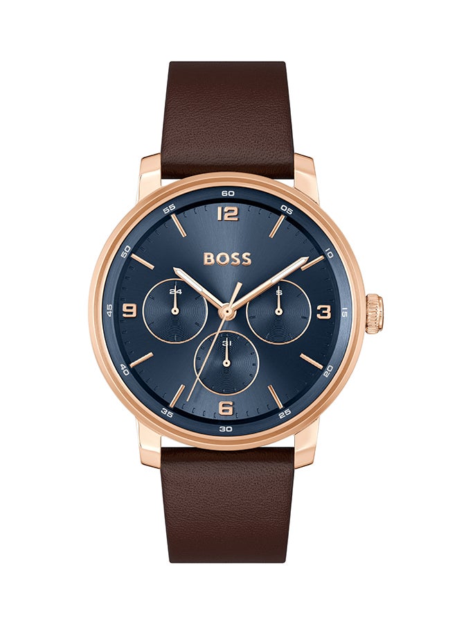 HUGO BOSS - ساعة يد جلدية دائرية الشكل بعرض تناظري للرجال 1514126 - 44 ملم - Image 1