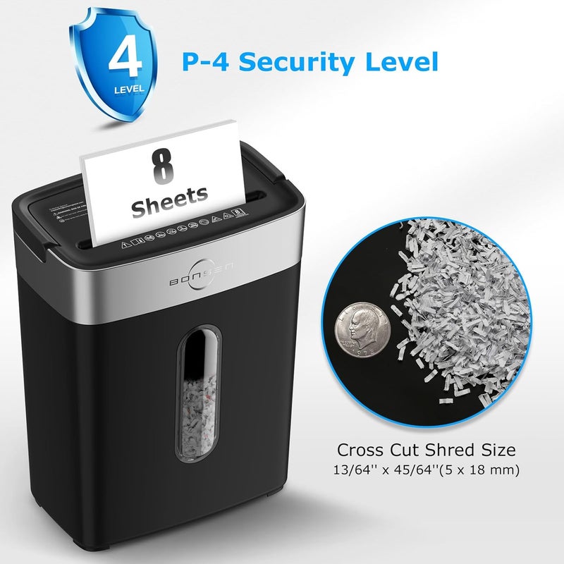 BONSEN Shredder for Home Office, 4 Gallons 8-Sheet Cross Cut Credit Card Shredder, Small Paper Shredder for Home Use, High Security Level P-4, ETL Certification (S3101) - Image 3